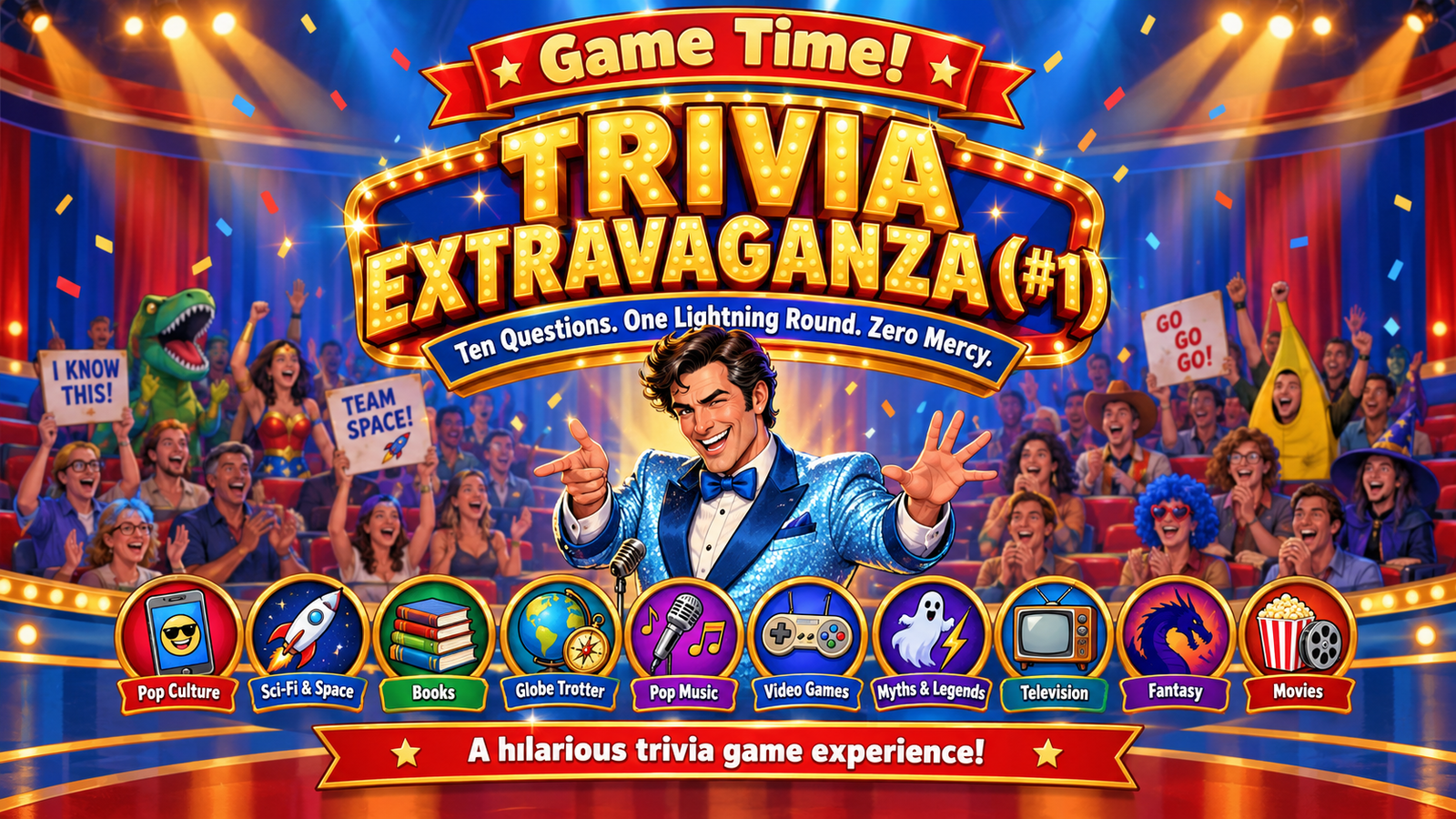 Cover art for Game Time! Trivia Extravaganza (#1), a comedy scenario on AI Dungeon