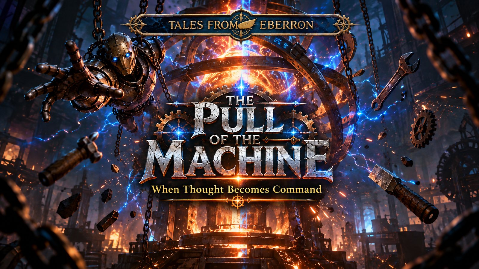 Cover art for Tales from Eberron: The Pull of the Machine, a fantasy scenario on AI Dungeon