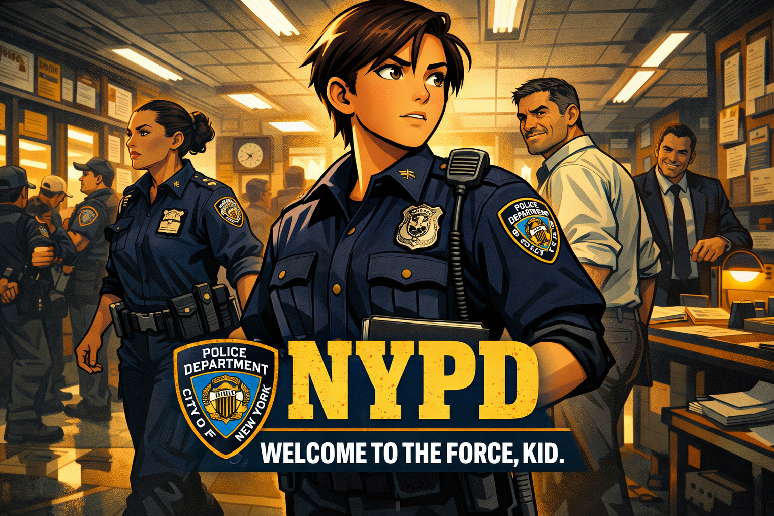 Cover art for NYPD : Welcome to the force, kid., a police scenario on AI Dungeon