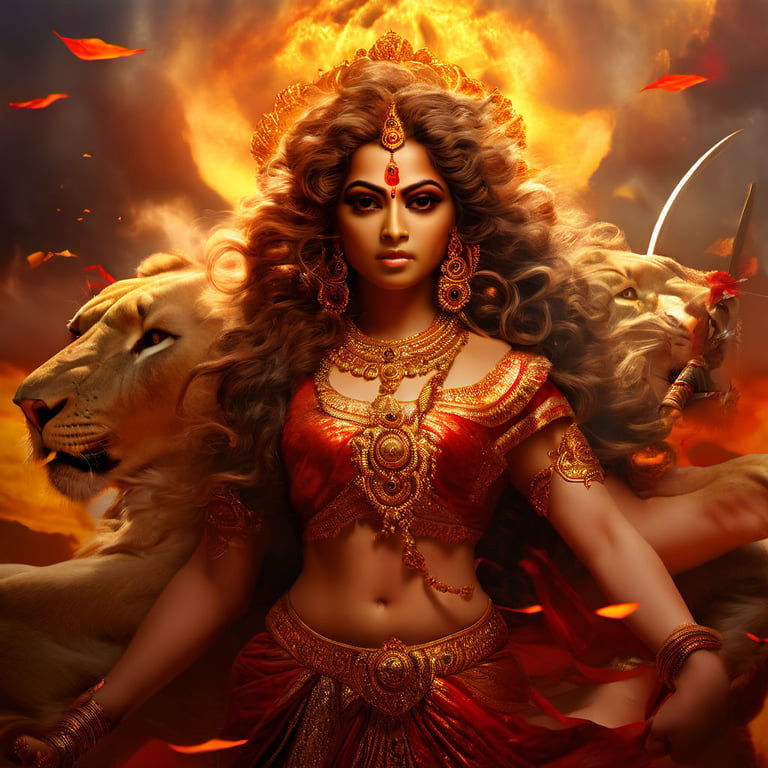 Cover art for Into Hell, we sent only Durga., a mythology scenario on AI Dungeon