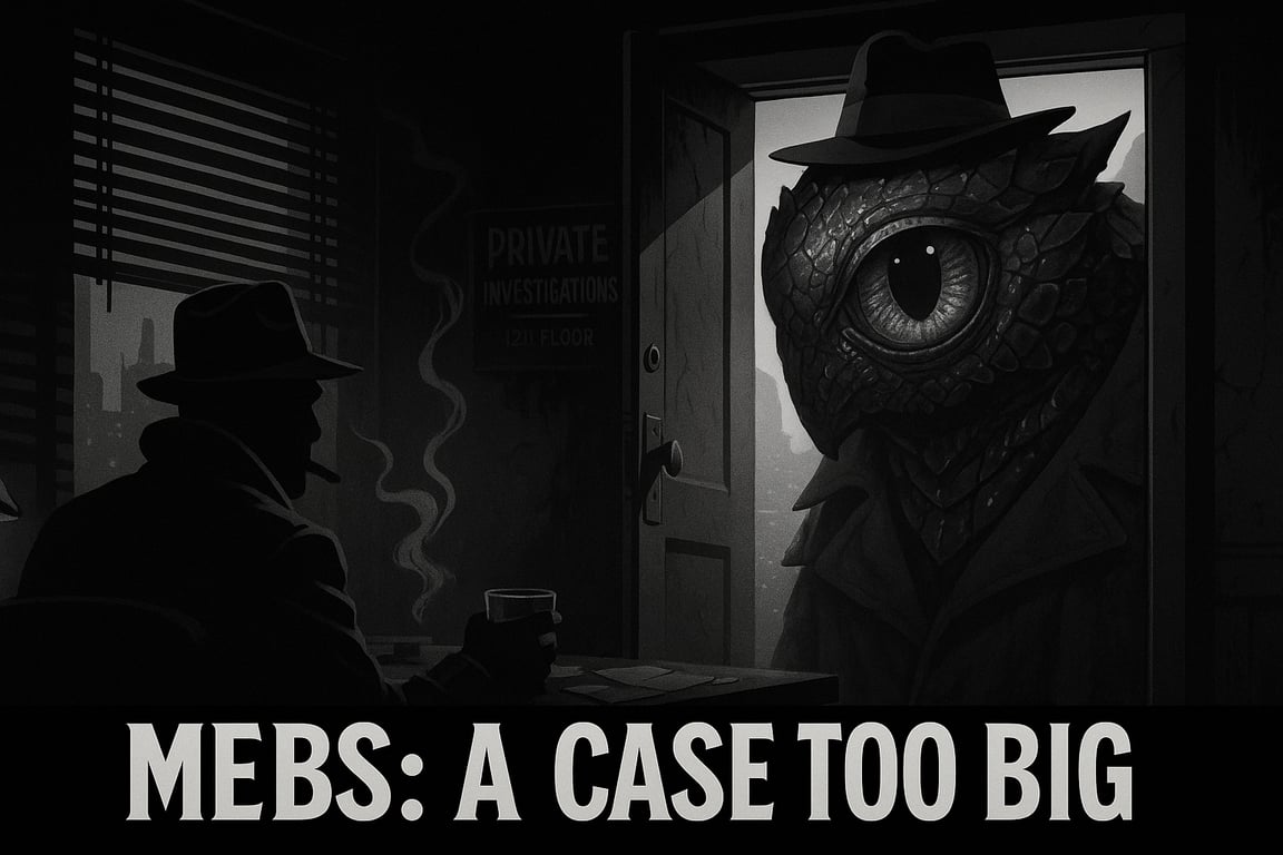 Cover art for MEBS: A Case Too Big, a comedy scenario on AI Dungeon