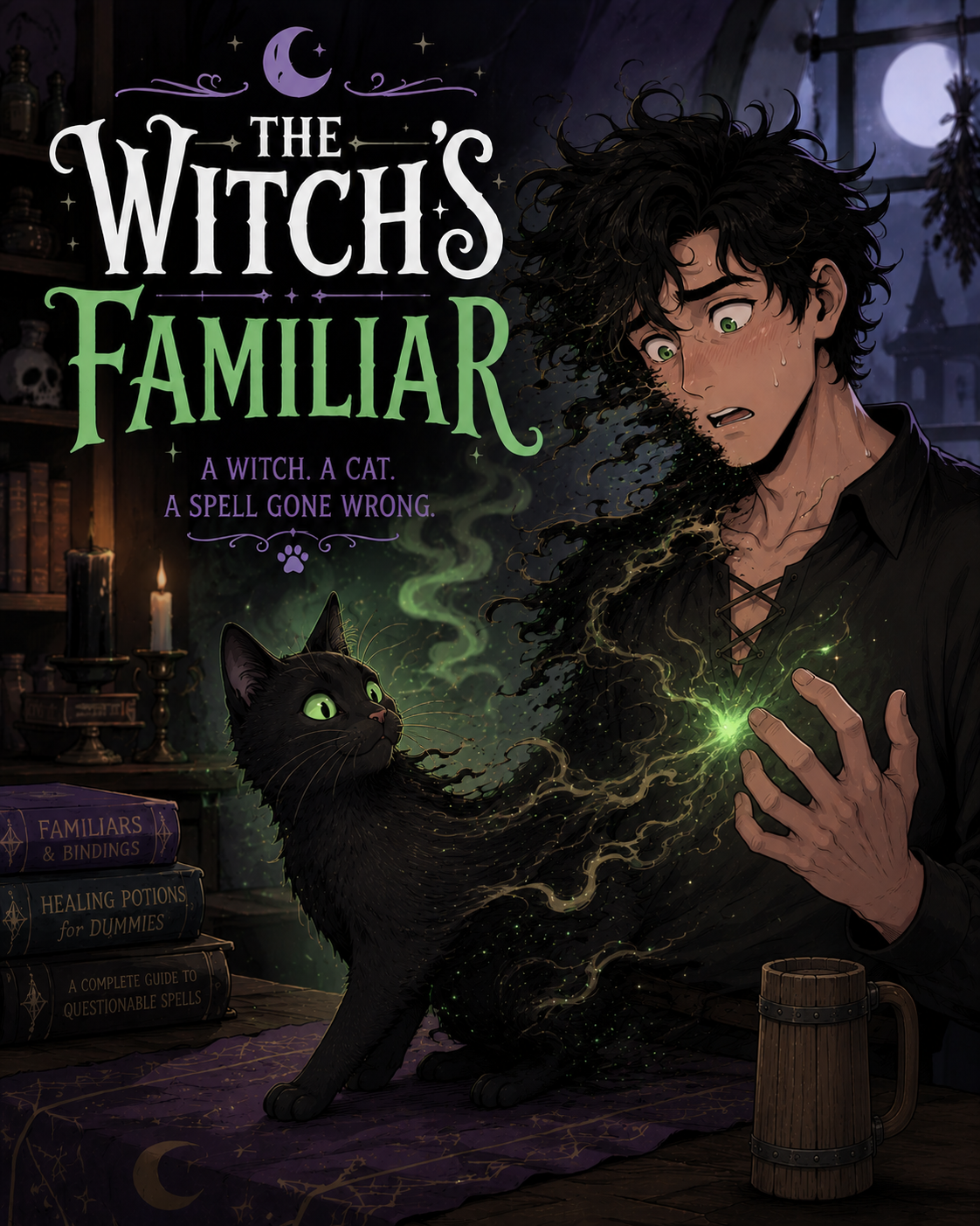 Cover art for The Witch's Familiar, a cat scenario on AI Dungeon