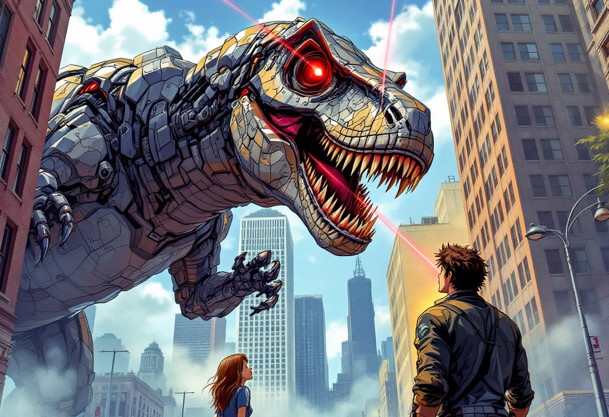 Cover art for Robot Dinosaurs From Hell!, a dinosaur scenario on AI Dungeon