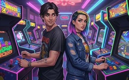 Cover art for Arcade Love , a video games scenario on AI Dungeon