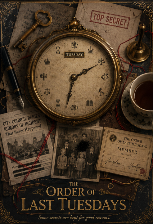 Cover art for The Order of Last Tuesdays, a secret society scenario on AI Dungeon