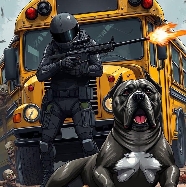 Cover art for You, your Dog, and a Bus against a world of Zombies, a zombies scenario on AI Dungeon