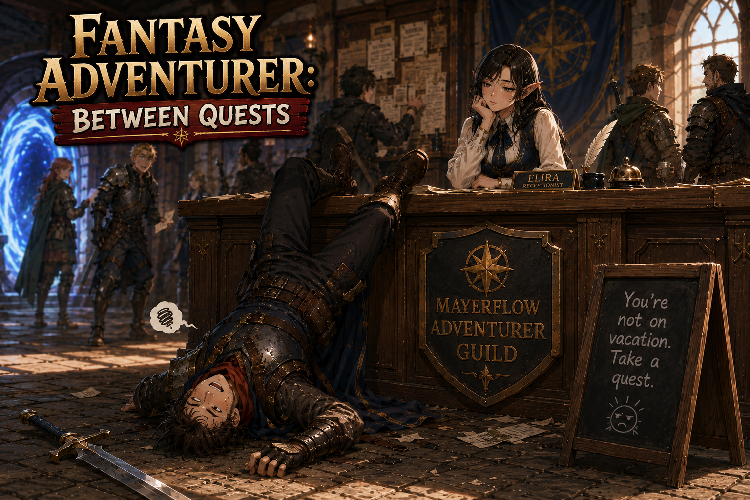 Cover art for Fantasy Adventurer: Between Quests, a magic scenario on AI Dungeon