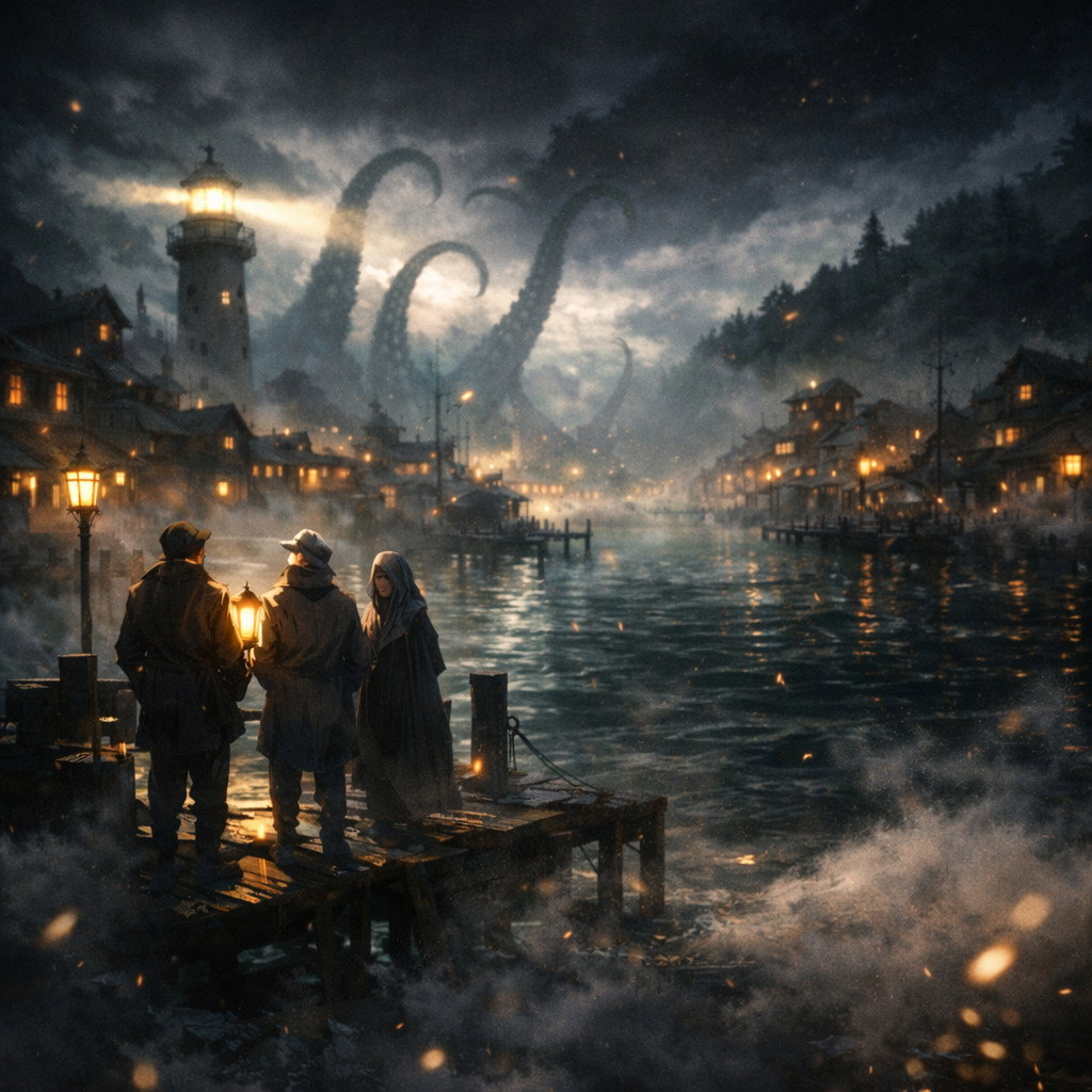 Cover art for Where the Tide Flows, a mystery scenario on AI Dungeon
