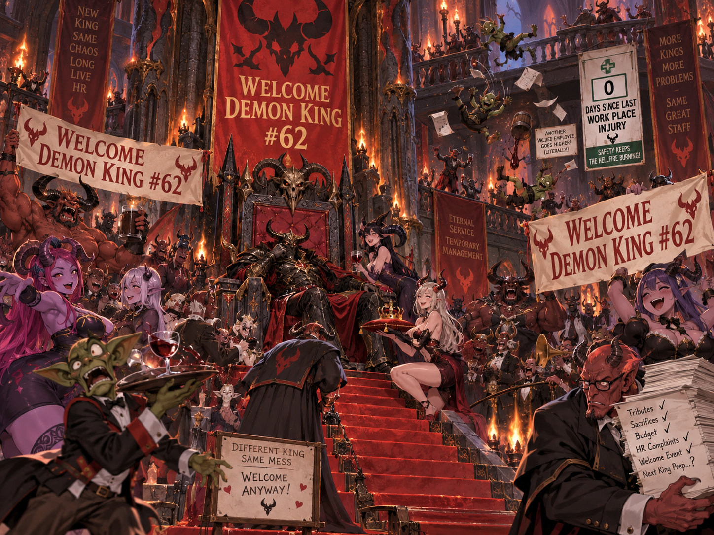 Cover art for Hostile Takeover of a Corrupt Kingdom, a comedy scenario on AI Dungeon