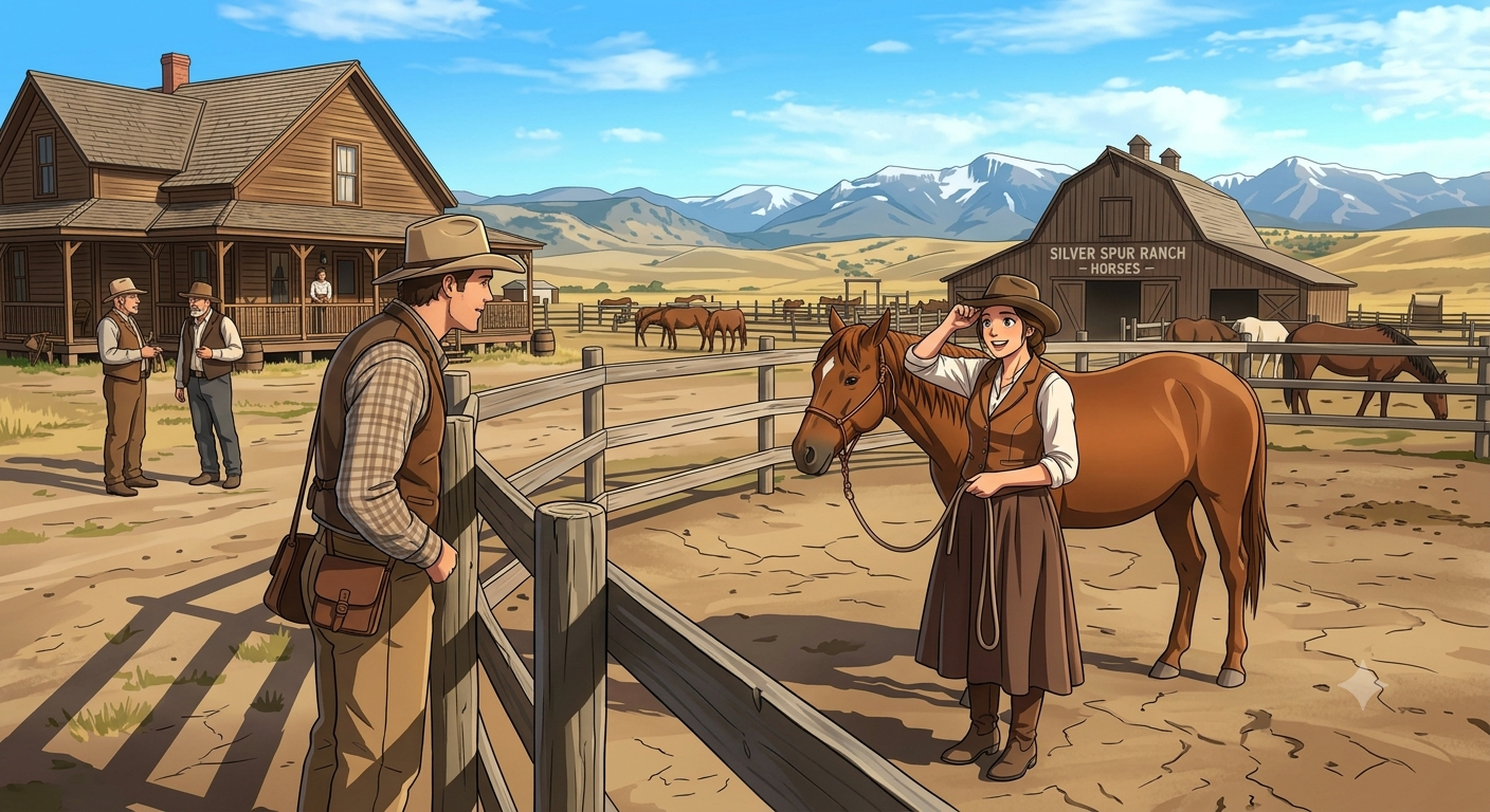 Cover art for Dust and Hoofbeats: The New Ranch Hand, a romance scenario on AI Dungeon