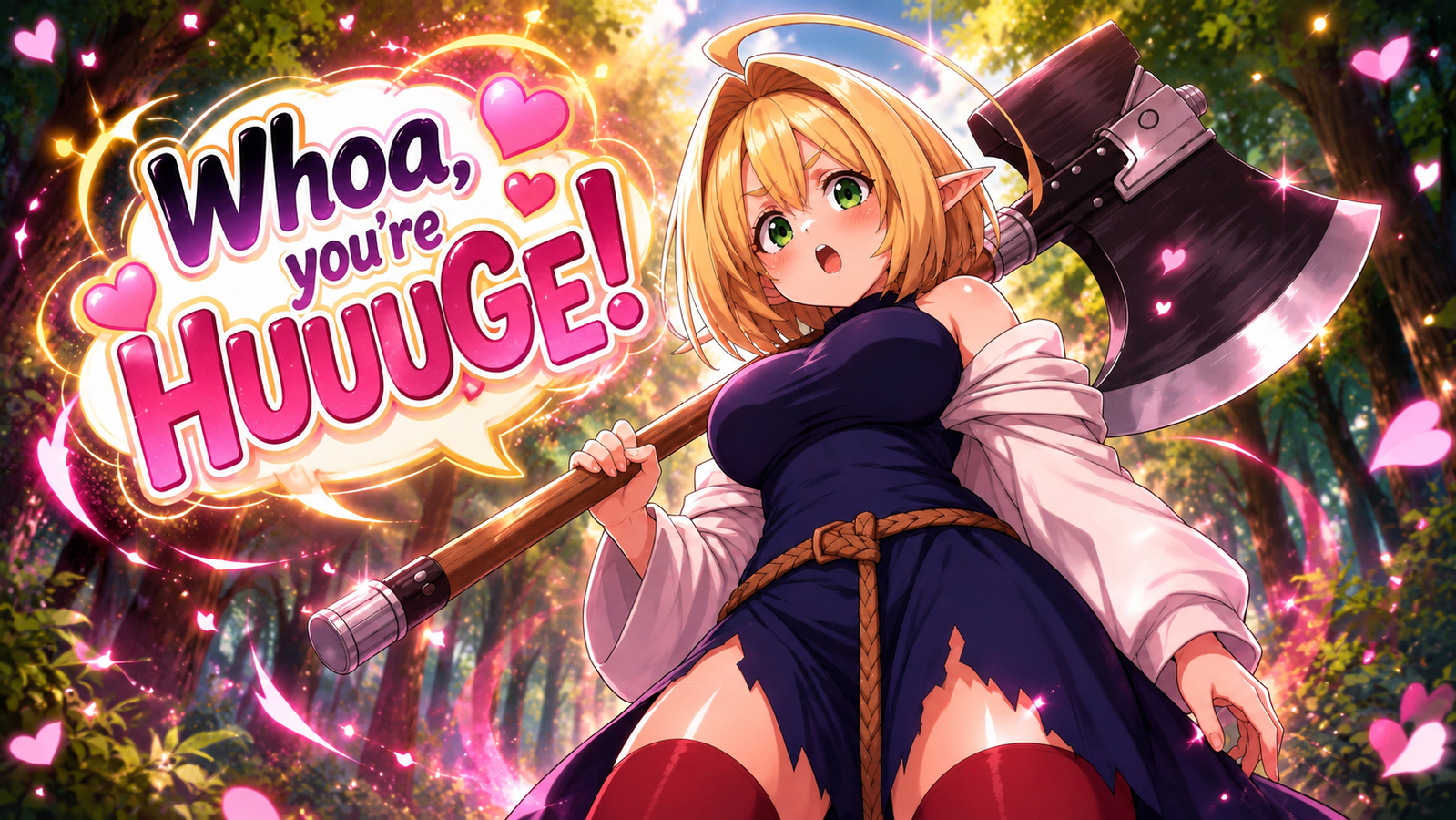 Cover art for "Whoa, you're HUUUGE!", a romance scenario on AI Dungeon