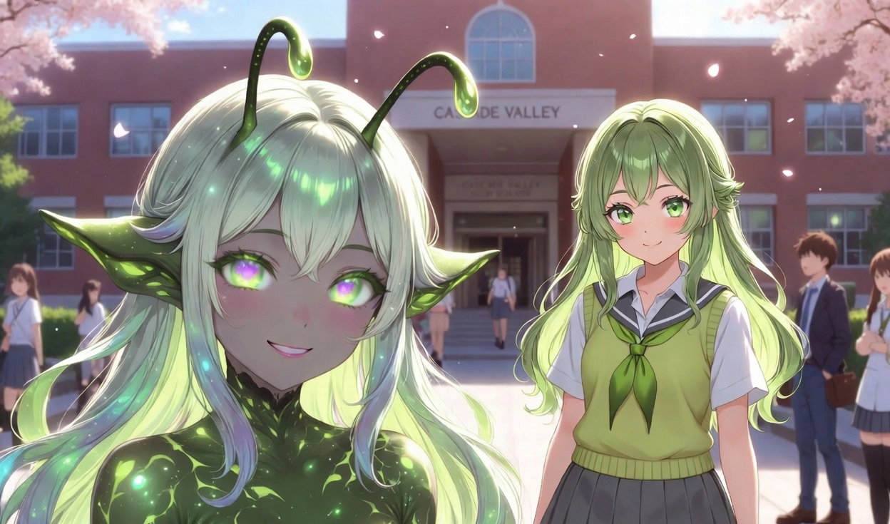 Cover art for Alien Exchange Student, a high school scenario on AI Dungeon