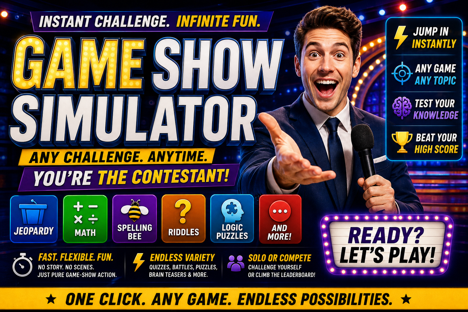 Cover art for game show simulator, a game world on Voyage