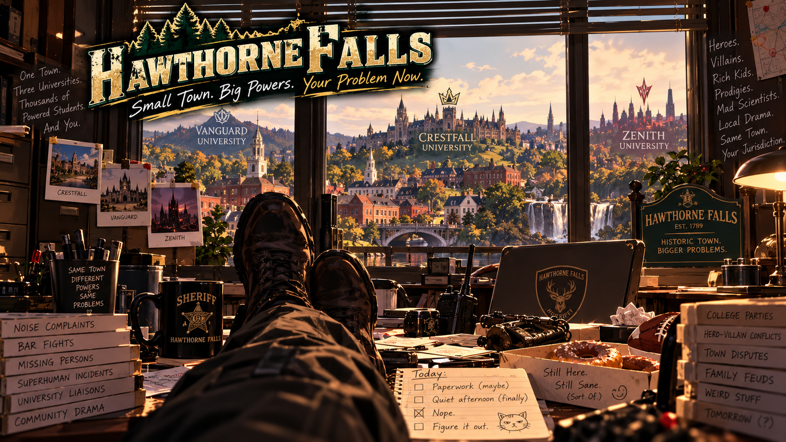 Cover art for Hathorne Falls PD, a slice of life scenario on AI Dungeon