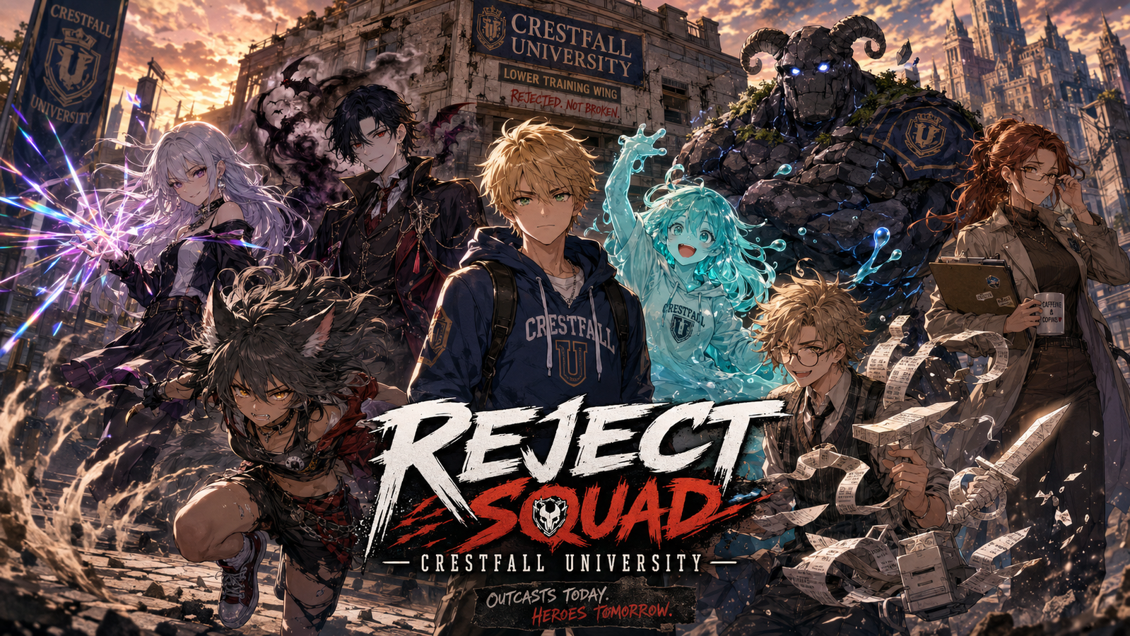 Cover art for Crestfall U: Reject Squad, a crestfall scenario on AI Dungeon