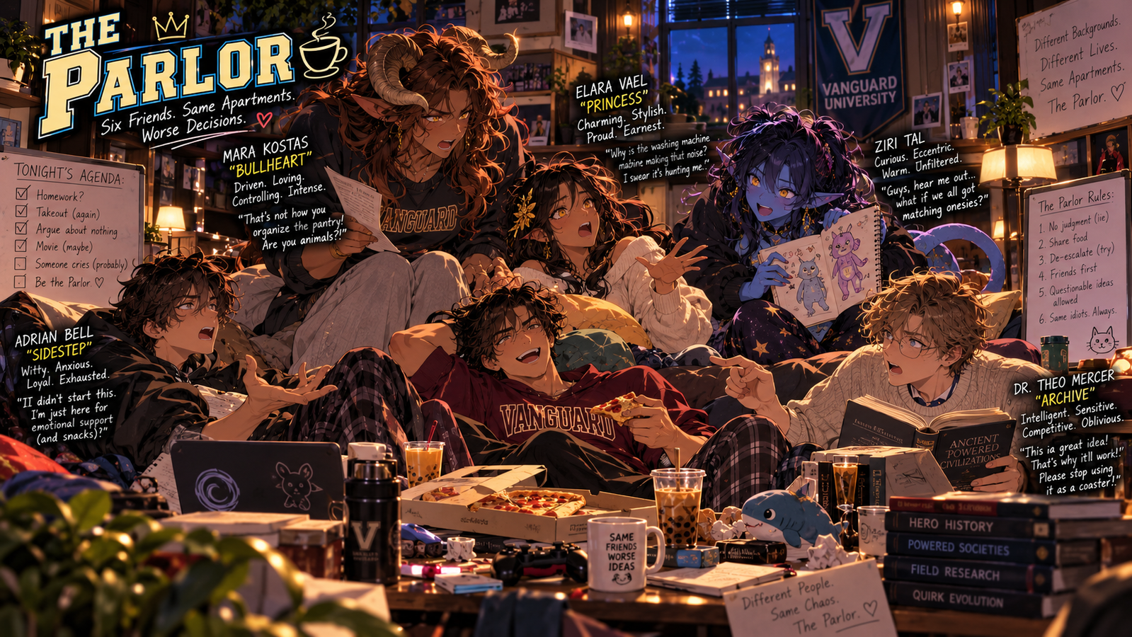 Cover art for Vanguard U: The Parlor , a crestfall scenario on AI Dungeon
