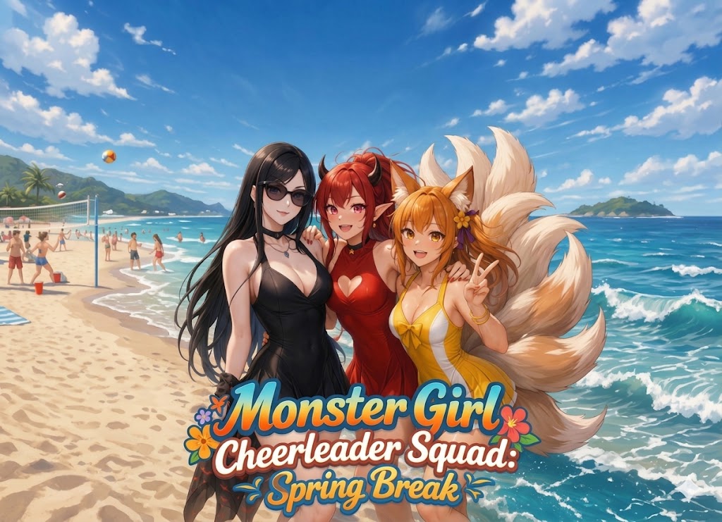 Cover art for Monster Girl Cheerleader Squad: Spring Break Beach Party(Inner Self), a monster girls scenario on AI Dungeon