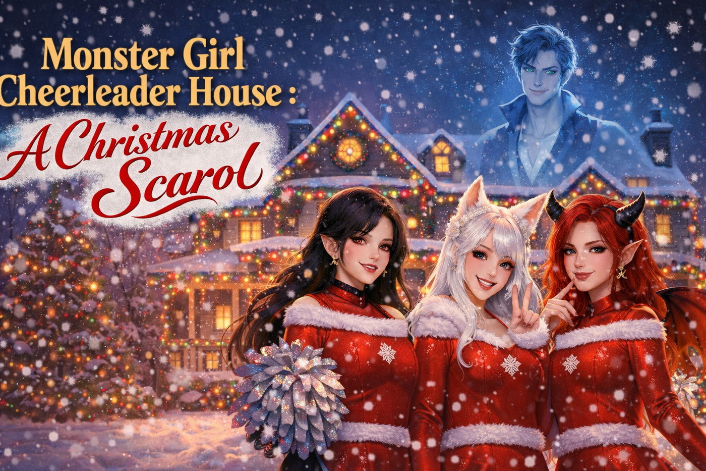 Cover art for Monster Girl Cheerleader Squad in: A Christmas Scarol, a monster girls scenario on AI Dungeon
