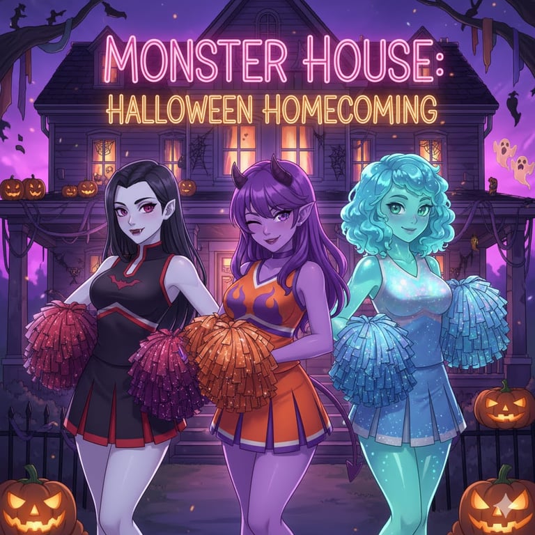 Cover art for Living With Monster Girl Cheerleaders: Halloween Homecoming, a monster girls scenario on AI Dungeon