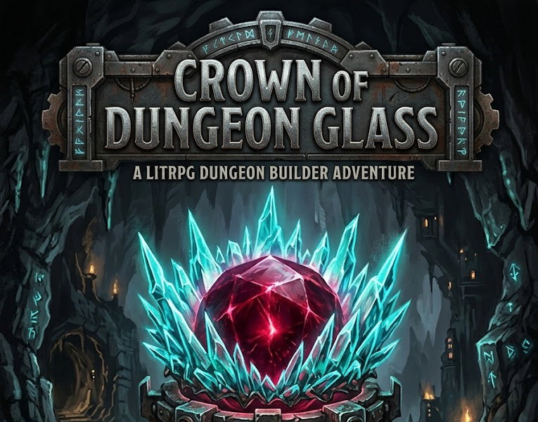 Cover art for Crown of Dungeon Glass, a dungeon core world on Voyage