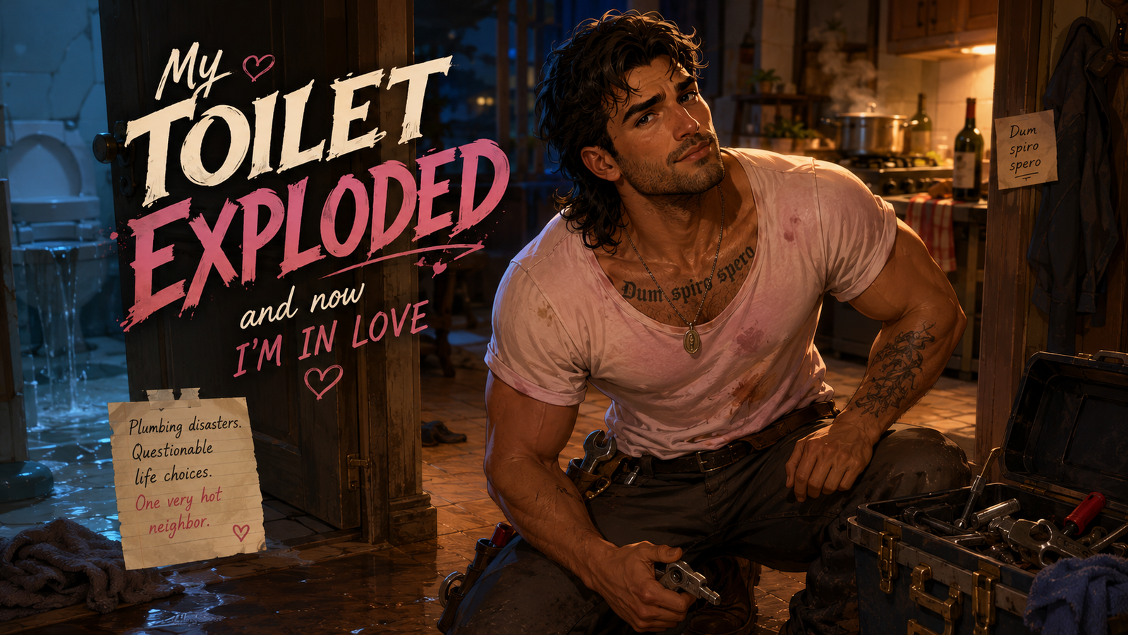 Cover art for MY TOILET EXPLODED and now i'm in love đźŽ, a romance scenario on AI Dungeon
