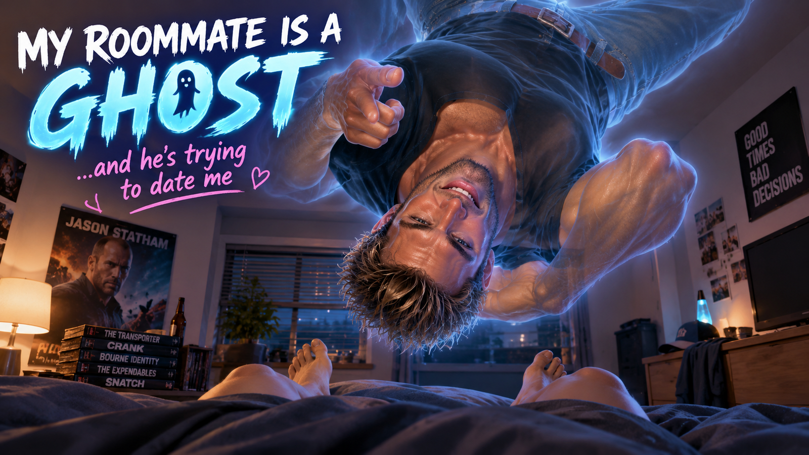 Cover art for My Roommate is a Ghost (and he's trying to date me), a my roommate is a scenario on AI Dungeon