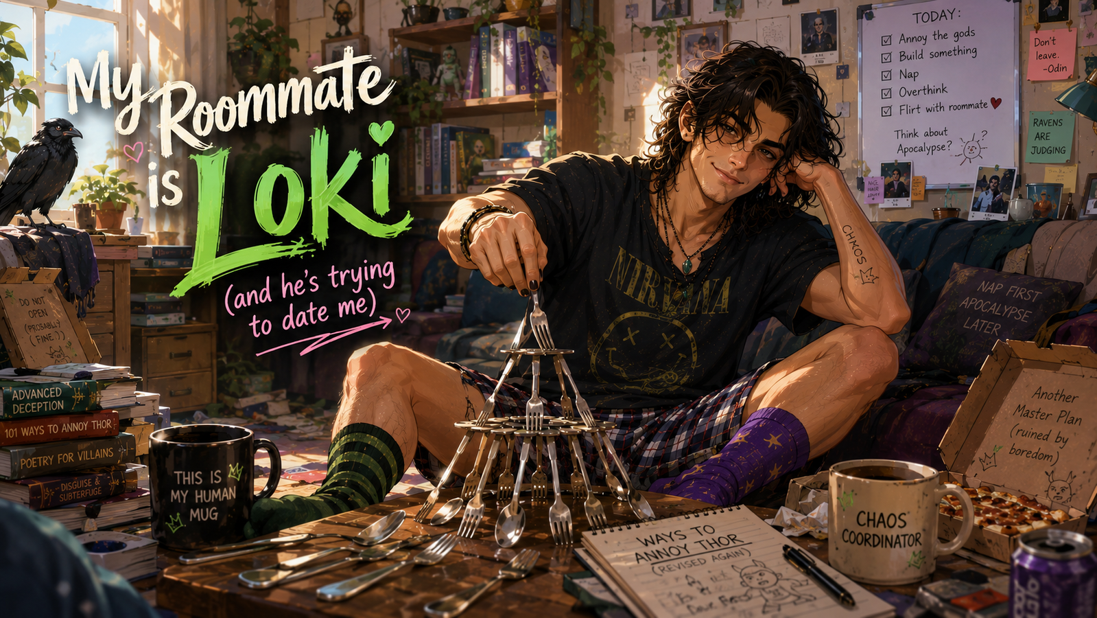 Cover art for My Roommate is Loki (and He's Trying to Date Me), a romance scenario on AI Dungeon