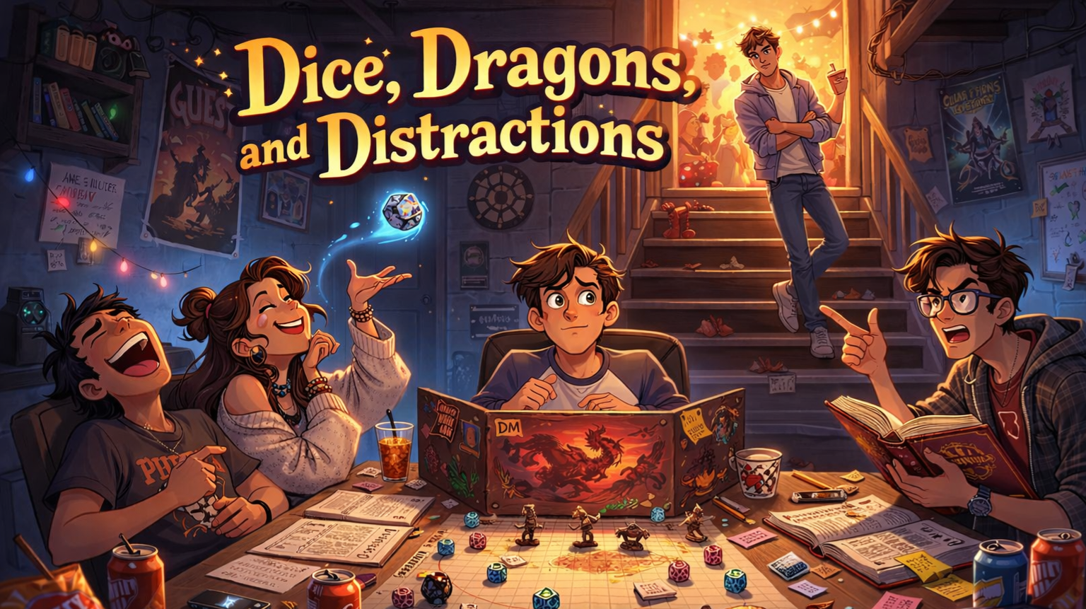 Cover art for Dice, Dragons, and Distractions, a slice of life scenario on AI Dungeon