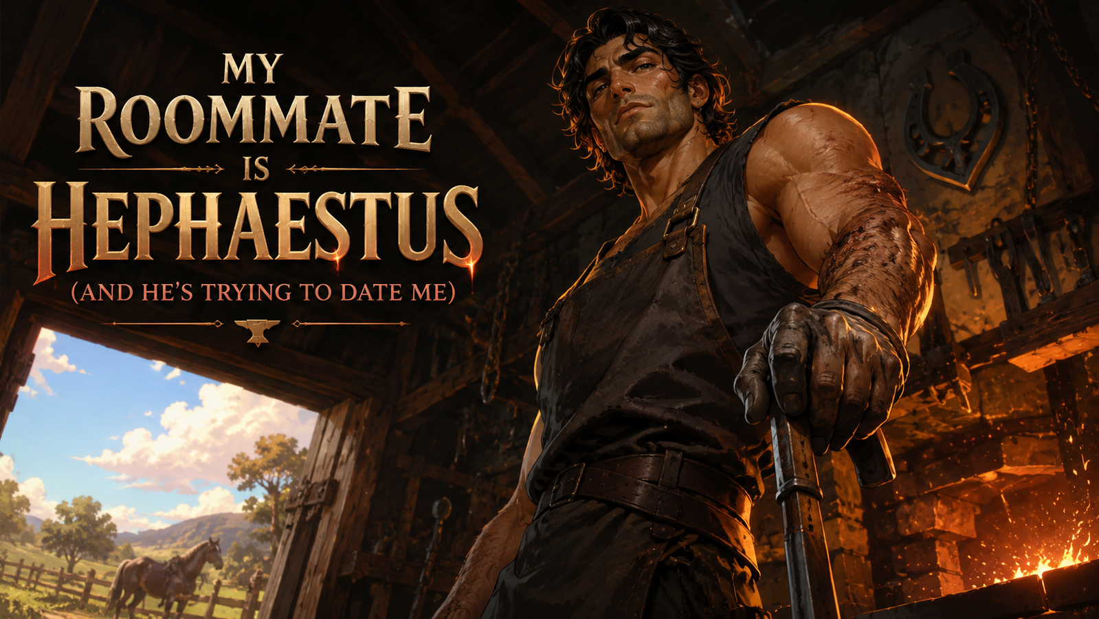 Cover art for My Roommate is Hephaestus (and He’s Trying to Date Me) 🎭, a my roommate is a scenario on AI Dungeon