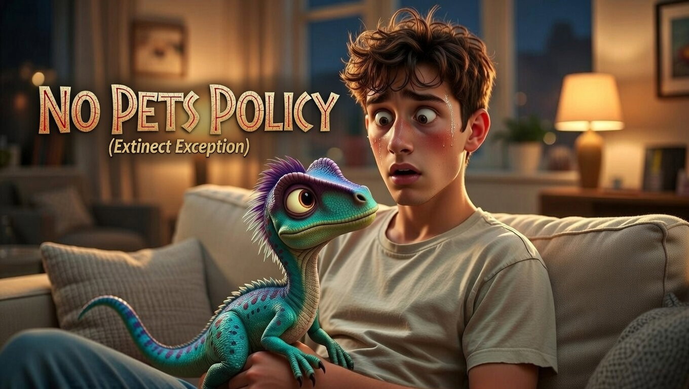 Cover art for No Pets Policy (Extinct Exception), a dinosaur scenario on AI Dungeon