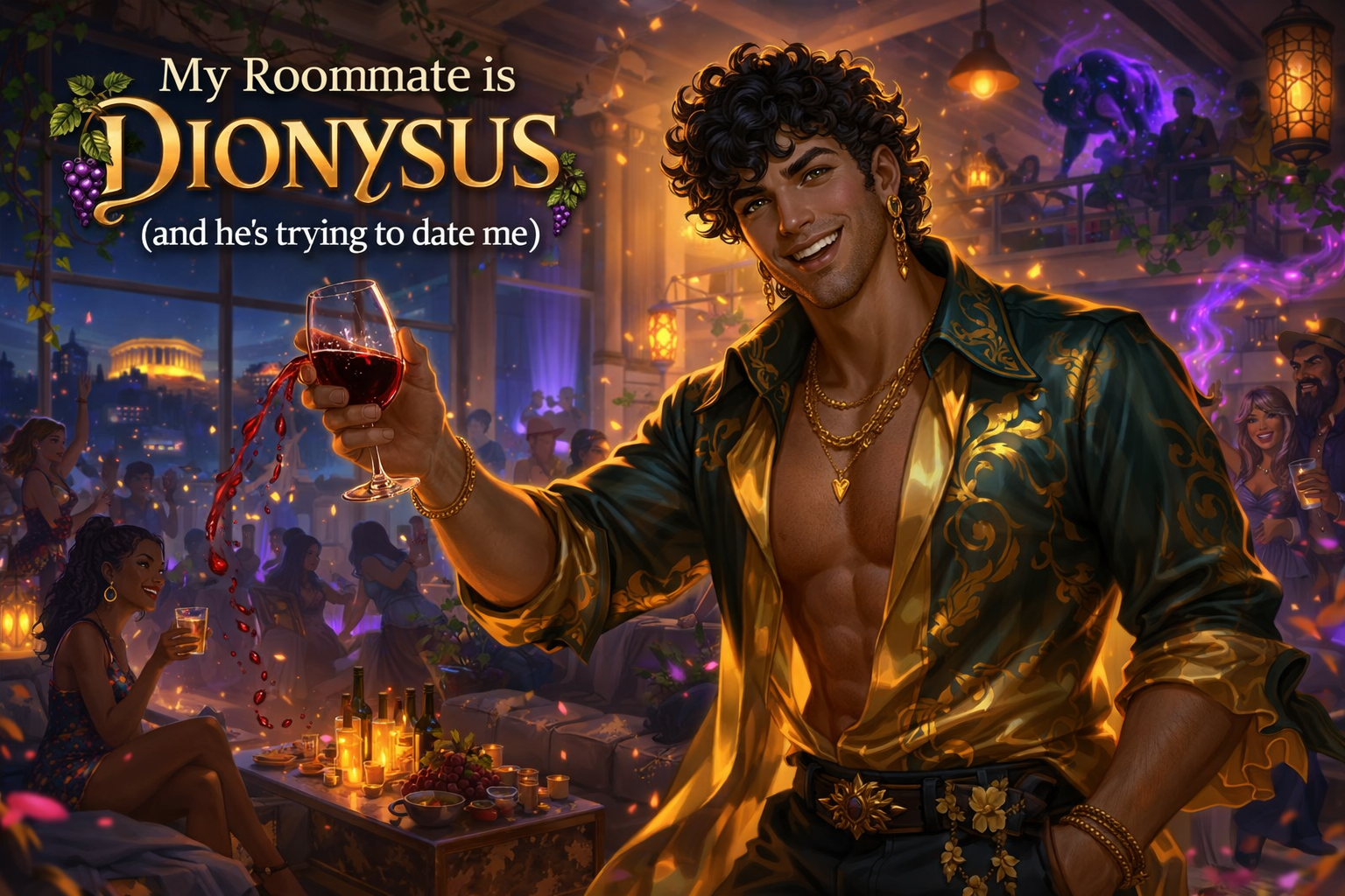 Cover art for My Roommate is Dionysus (and he's trying to date me) ðŸŽ, a my roommate is a scenario on AI Dungeon