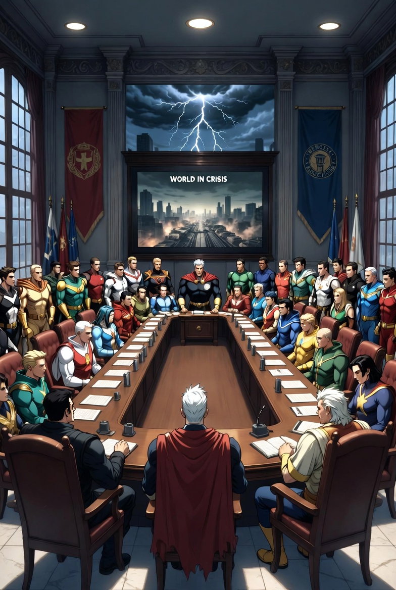 Cover art for Heroes are fed up with saving the world, a heroes scenario on AI Dungeon
