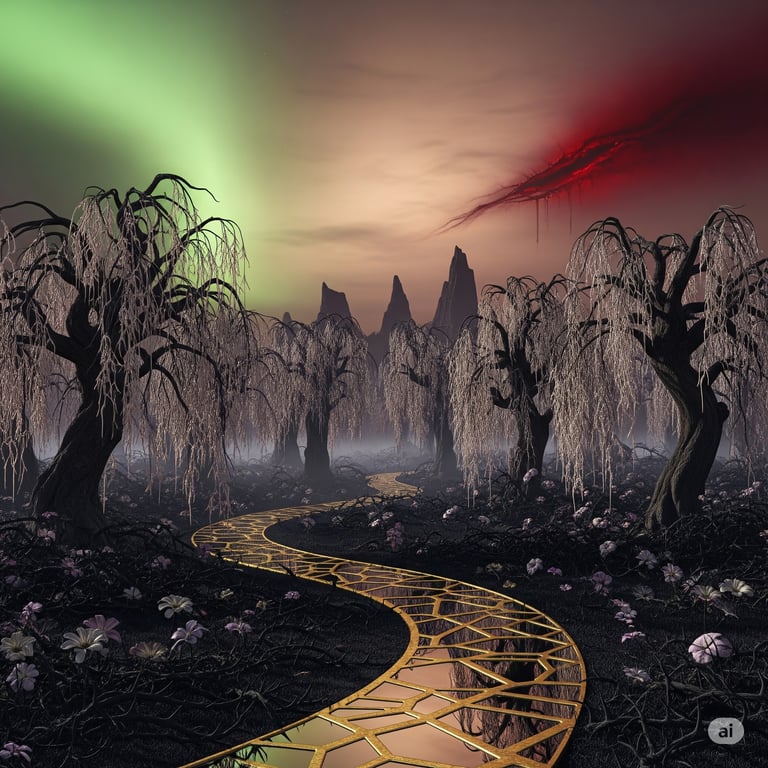 Cover art for The Gilded Looking-Glass, a dark fantasy scenario on AI Dungeon
