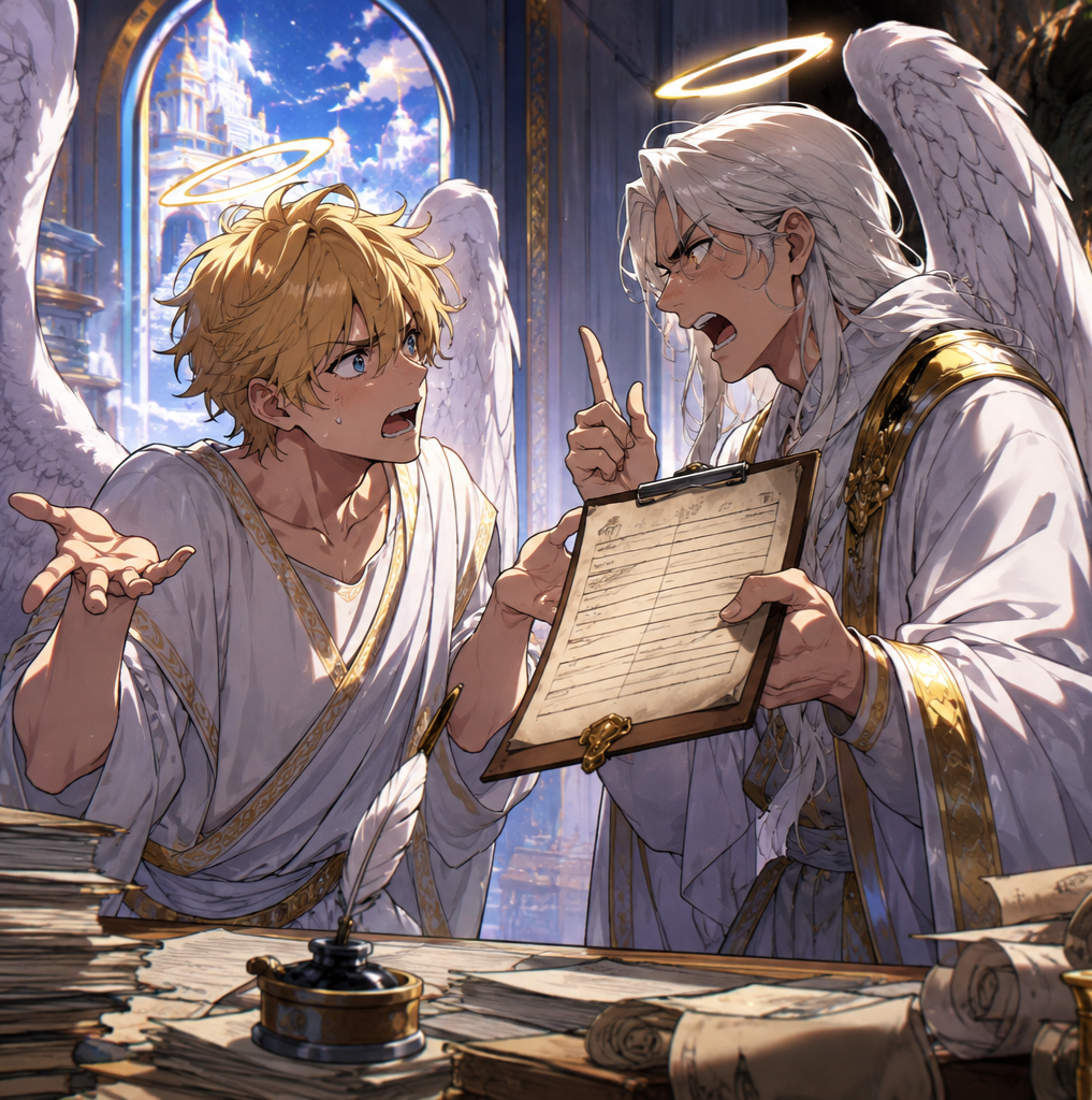 Cover art for Heaven's Worst Typo , a comedy scenario on AI Dungeon