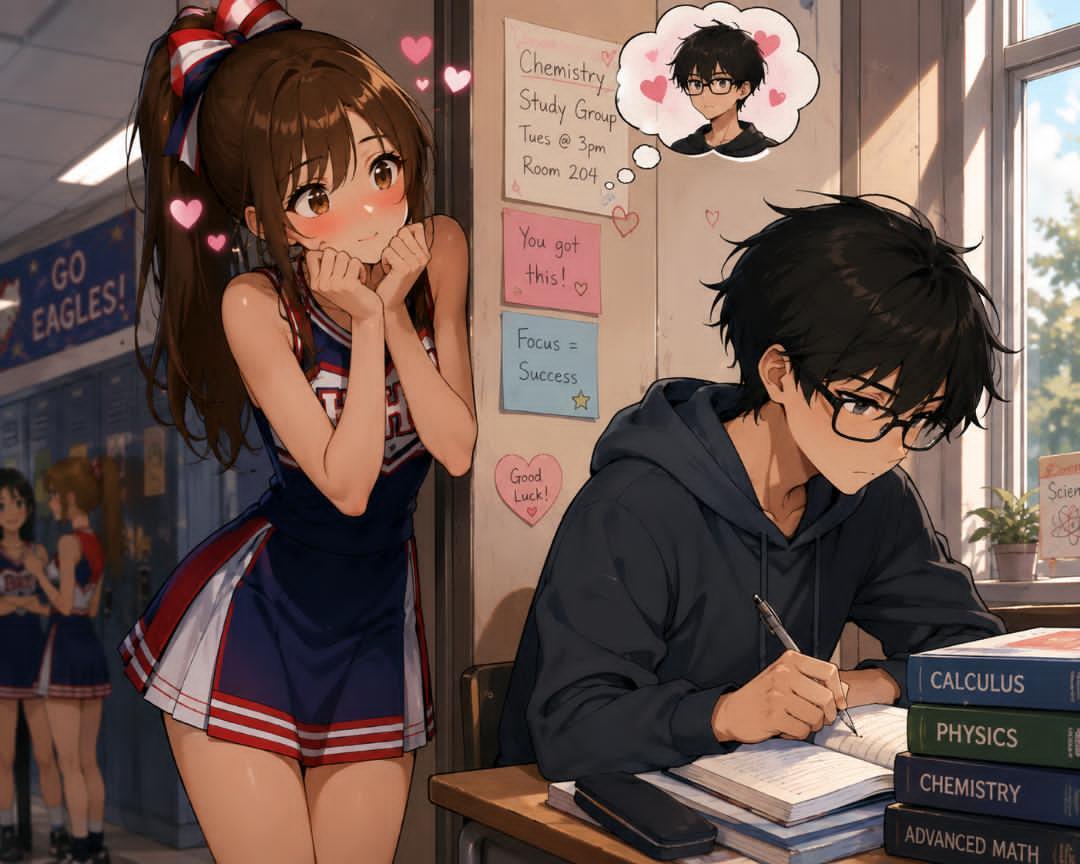 Cover art for The Cheerleader's Type, a romance scenario on AI Dungeon