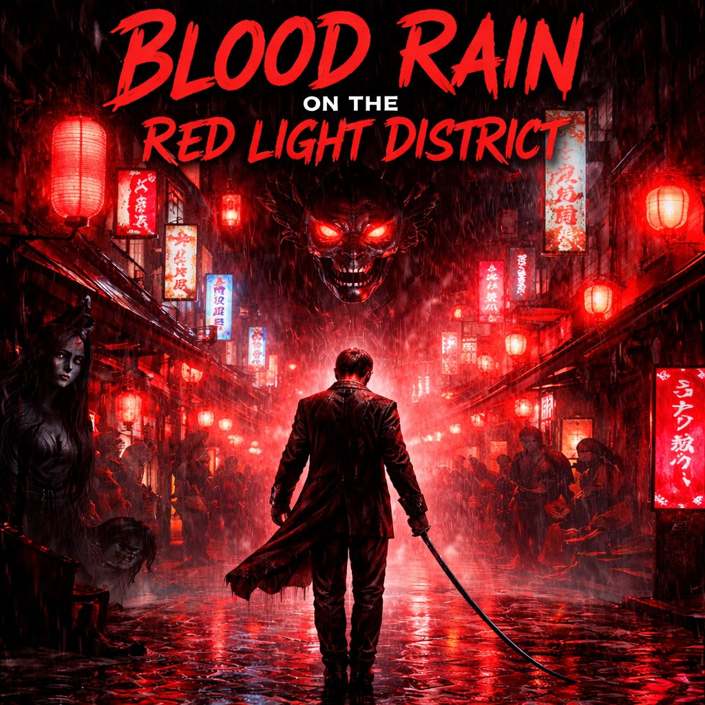 Cover art for Blood Rains on the Red Light District, a yokai scenario on AI Dungeon