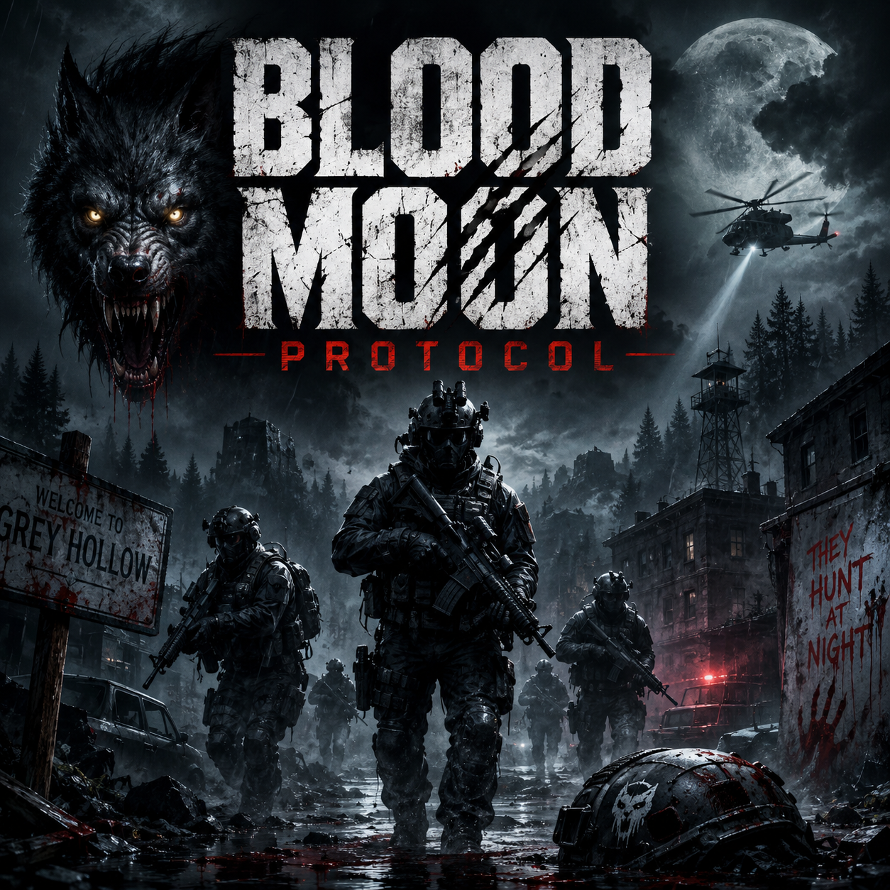 Cover art for Blood Moon Protocol, a werewolf scenario on AI Dungeon