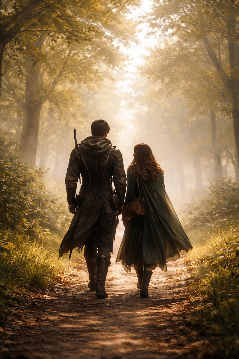 Cover art for The Witch & Mercenary, a romantic fantasy scenario on AI Dungeon