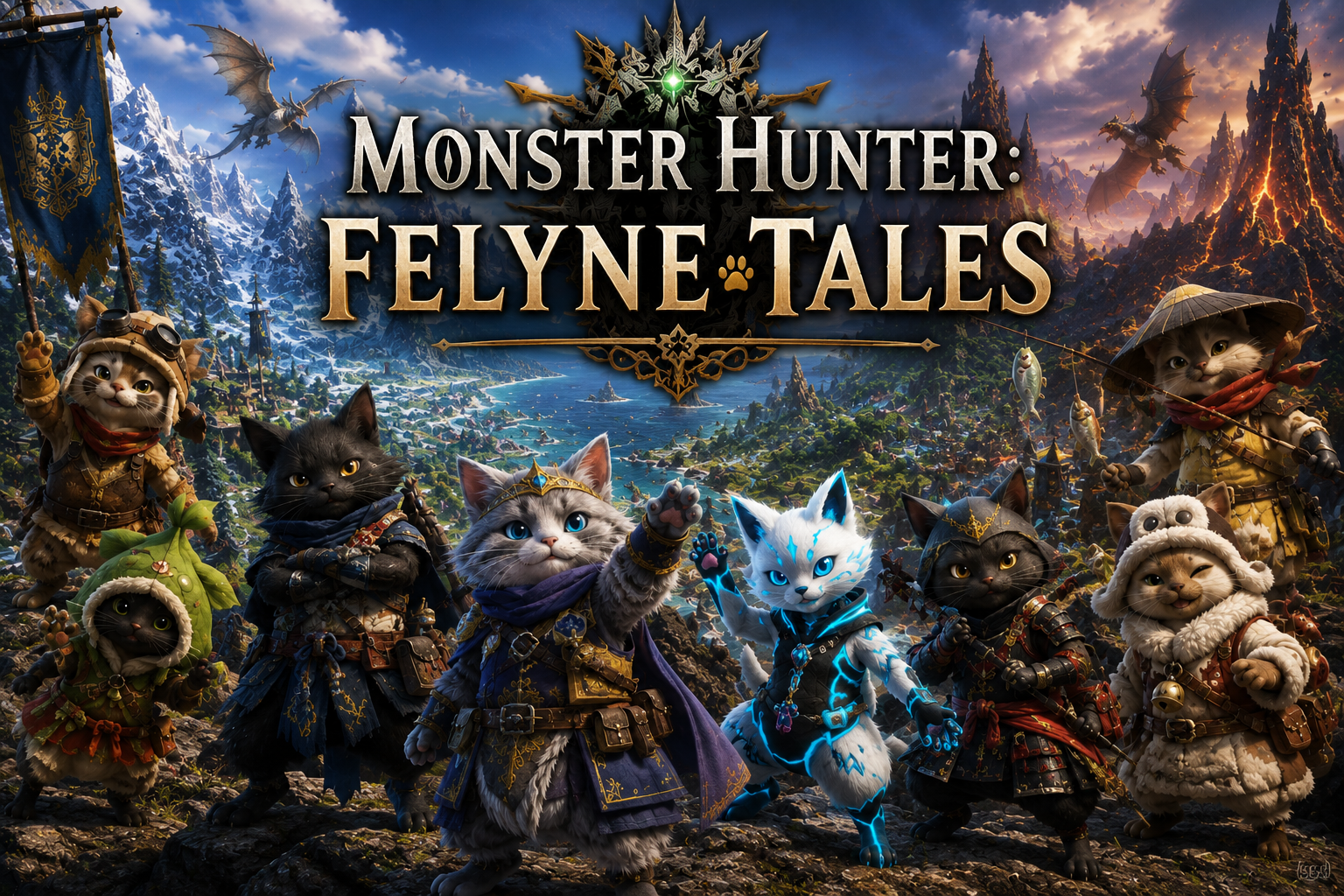 Cover art for Monster Hunter: Felyne Tales, a monster scenario on AI Dungeon