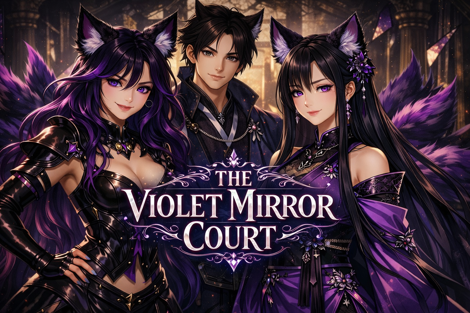 Cover art for The Violet Mirror Court, a court scenario on AI Dungeon