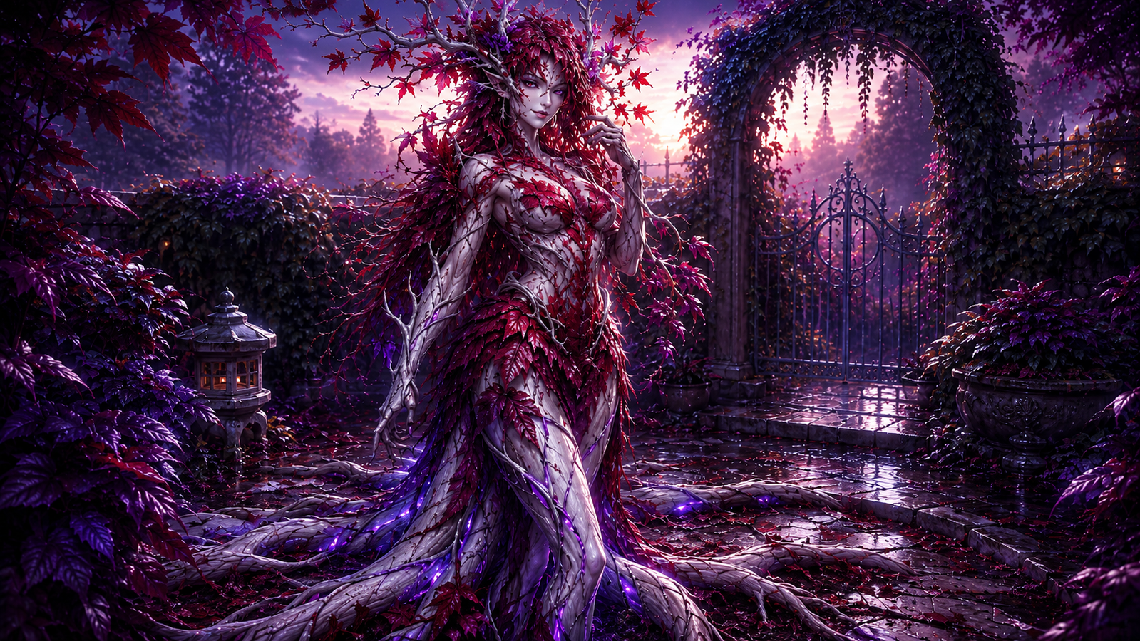 Cover art for The Blood Maple Dryad, a dryad scenario on AI Dungeon