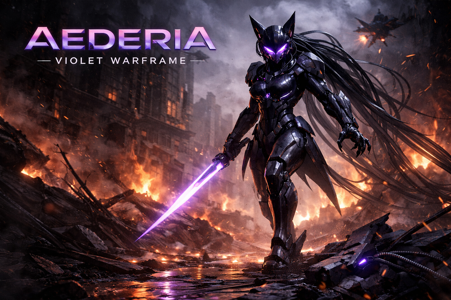 Cover art for Aederia: Violet WarFrame, a mech scenario on AI Dungeon