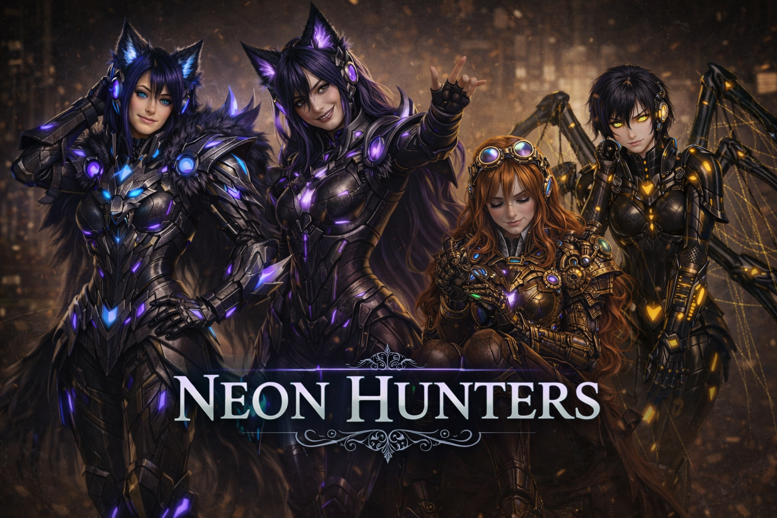Cover art for Neon Hunters, a power armor scenario on AI Dungeon