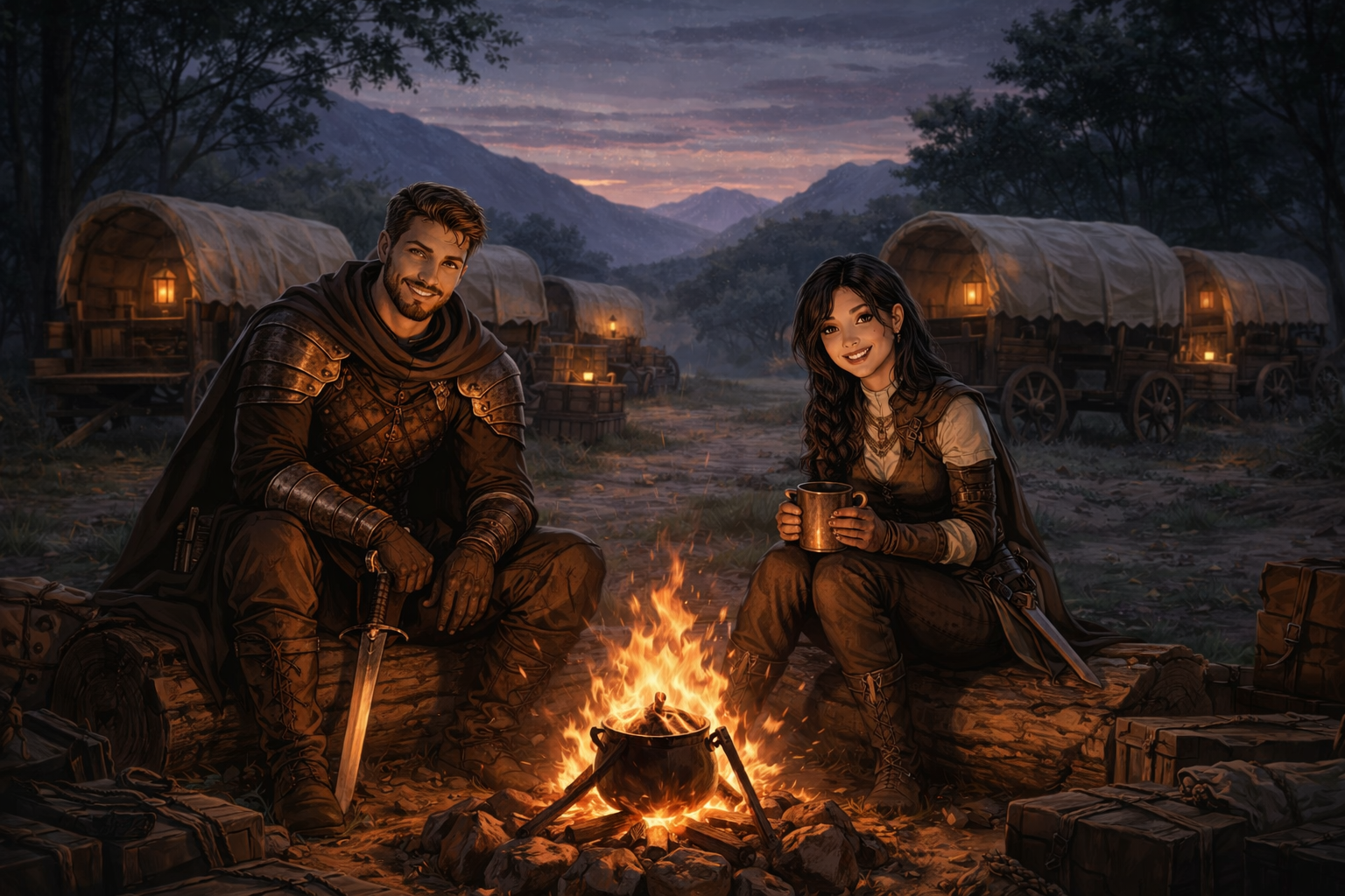 Cover art for The Traveling Merchant, a fantasy scenario on AI Dungeon
