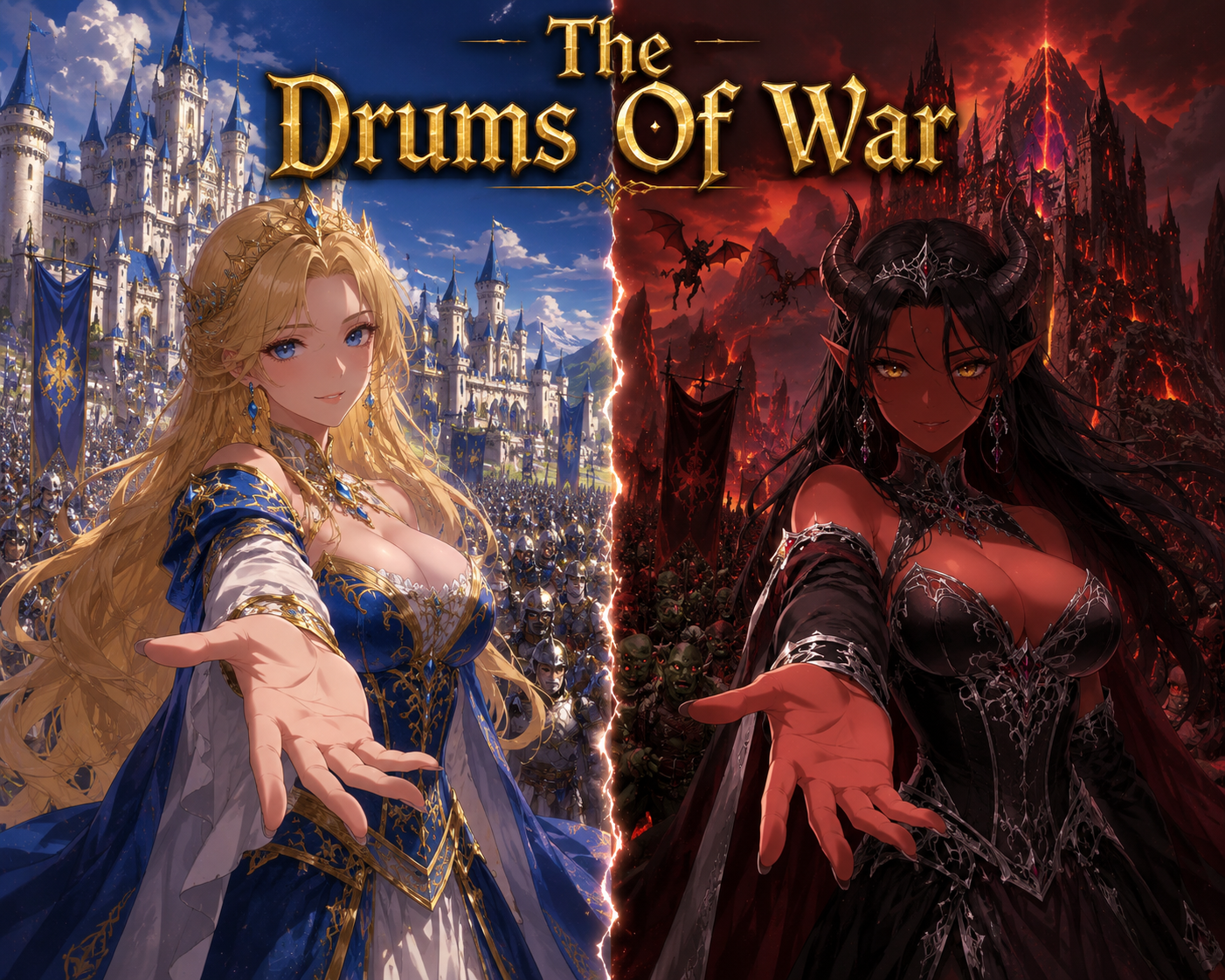 Cover art for The Drums Of War, a medieval fantasy scenario on AI Dungeon