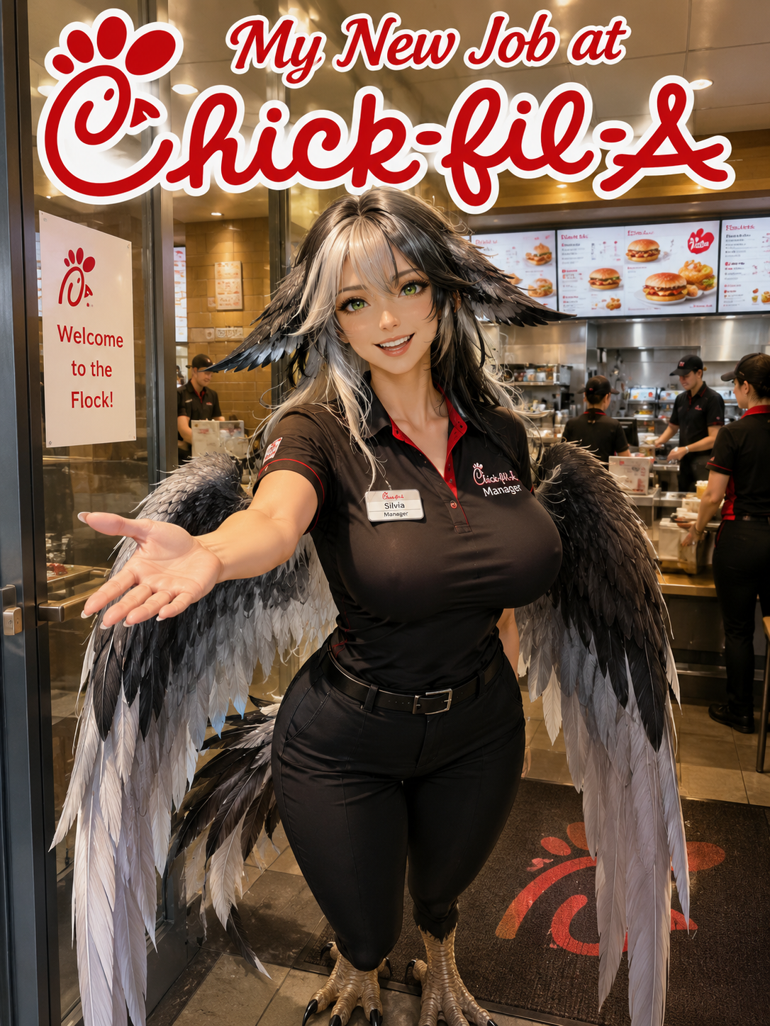 Cover art for My new job at Chick-Fl-A!!, a romance scenario on AI Dungeon