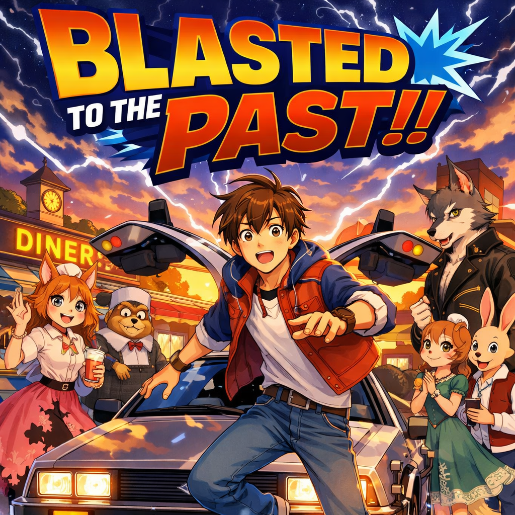 Cover art for Blasted to the Past!!, a time travel scenario on AI Dungeon