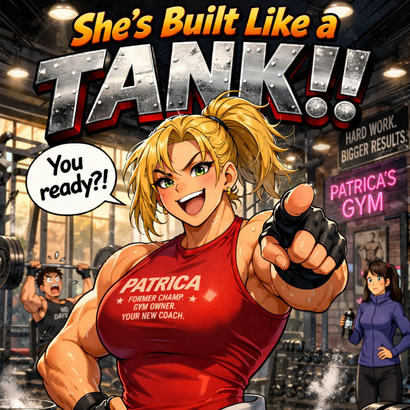 Cover art for She’s built like a tank!!, a strong woman scenario on AI Dungeon