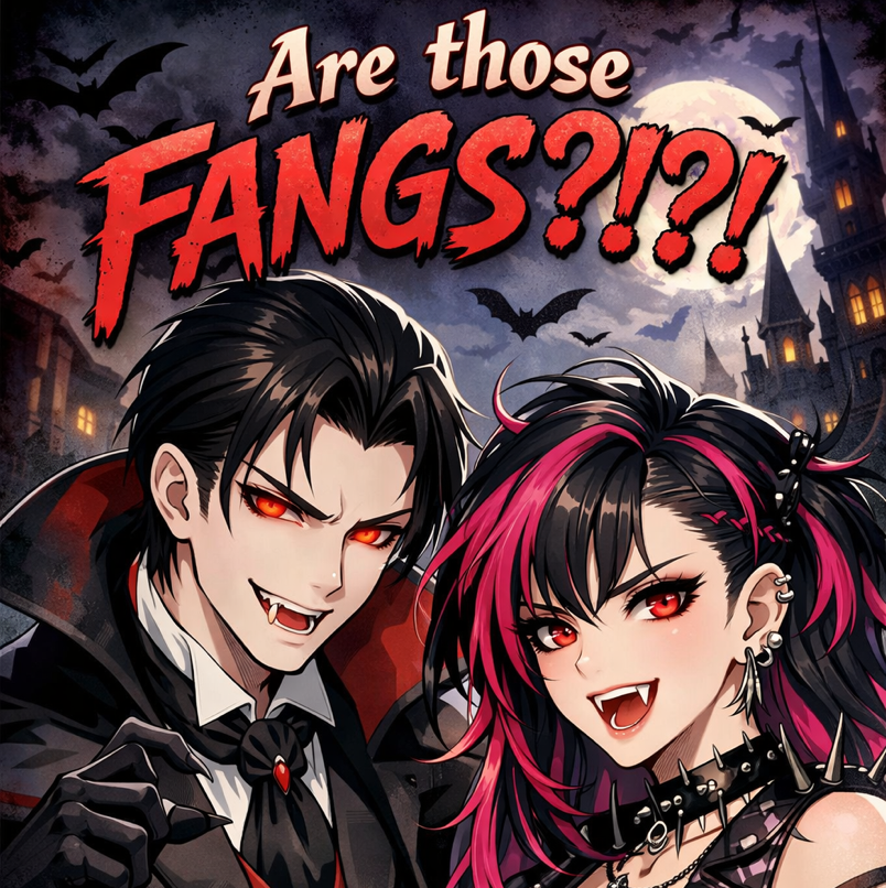 Cover art for Are those fangs?!?!, a romance scenario on AI Dungeon