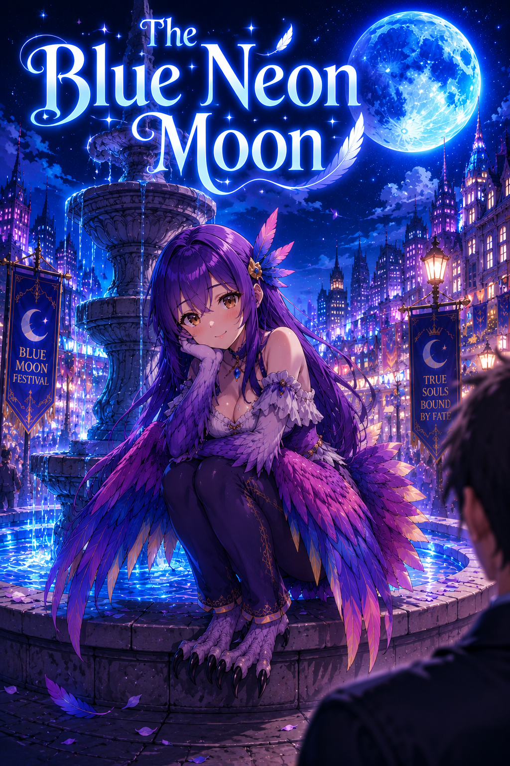 Cover art for The Blue Neon Moon, a romance scenario on AI Dungeon